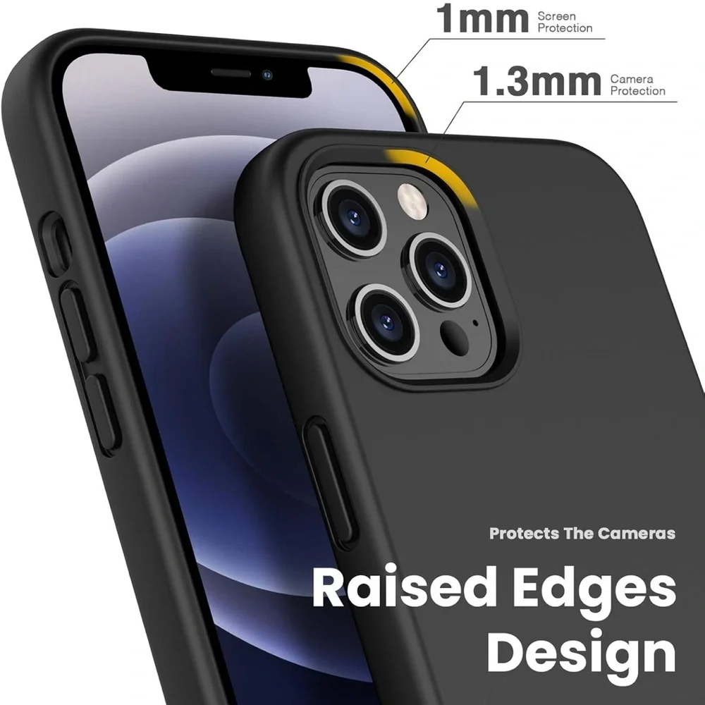 Liquid Silicone Compatible 12 Pro Case 6.1” Protective Case (Black)